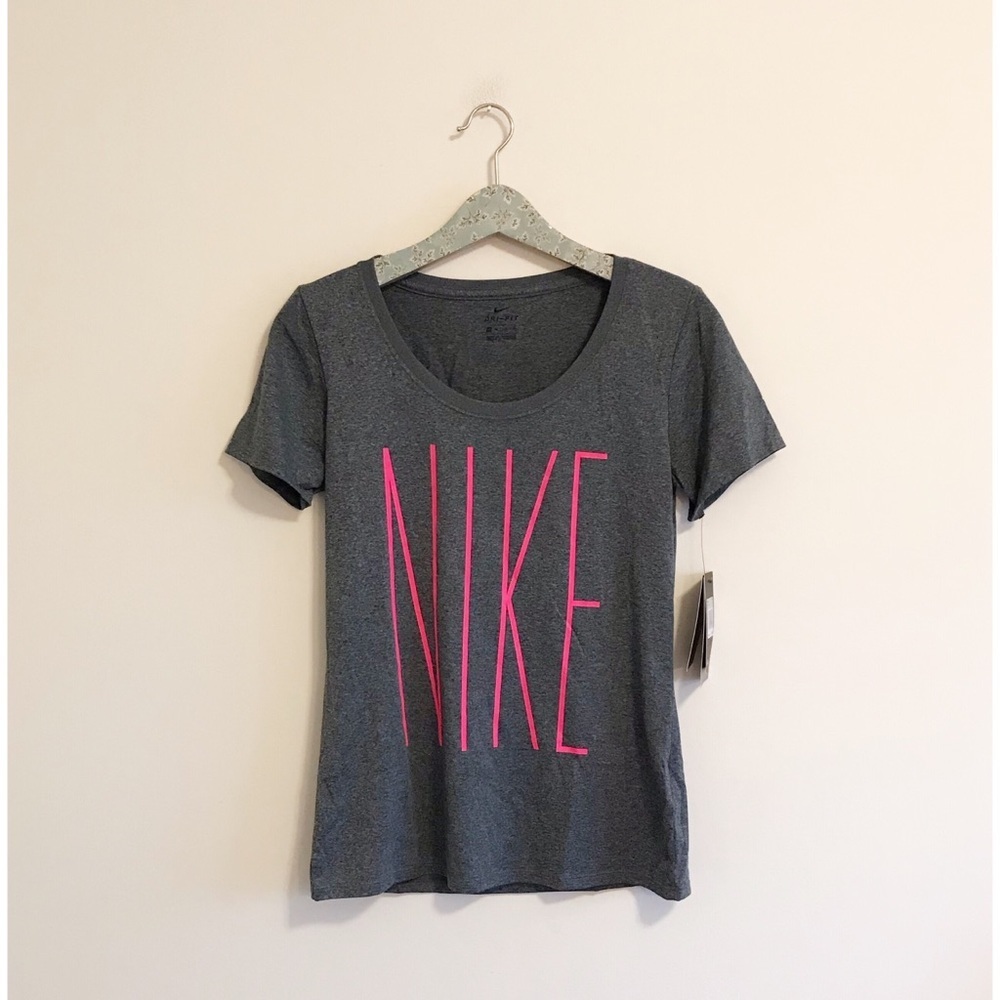 NWT Nike Dri-Fit Logo Workout Tee Gray & Pink